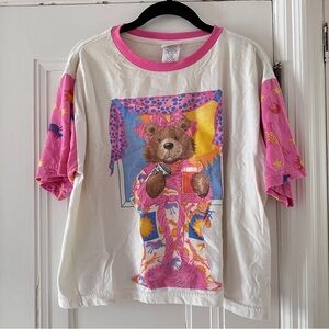 Vintage Pink & White Bear Graphic Ringer Tee